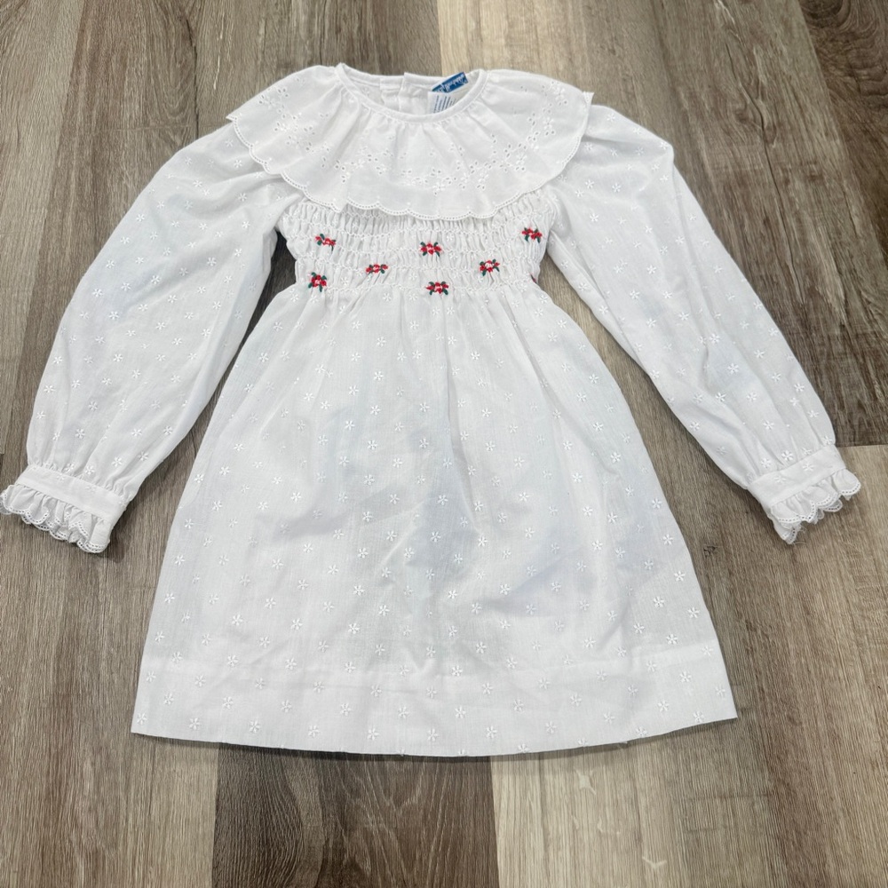 White Kids Formal Dress with Red Accents